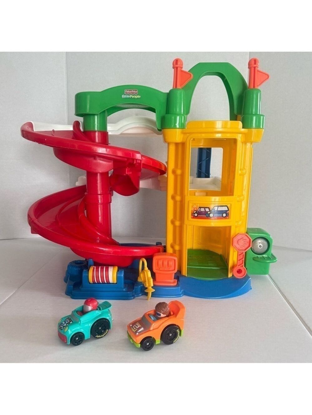 Fisher Price 2006 Little People Racin' Ramps Car Garage Vintage Play Set Two Car